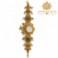 Jasmine & Co. Heritage Watch 03 – Gold-Plated Floral Green Enamel Bracelet Watch – front product