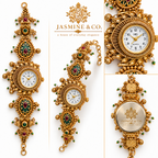 Jasmine & Co. Heritage Watch 03 – Gold-Plated Floral Green Enamel Bracelet Watch – multi-angle views