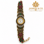 Jasmine & Co. Heritage Watch 11 – Antique Gold-Plated Crystal Floral Bracelet Watch – front product