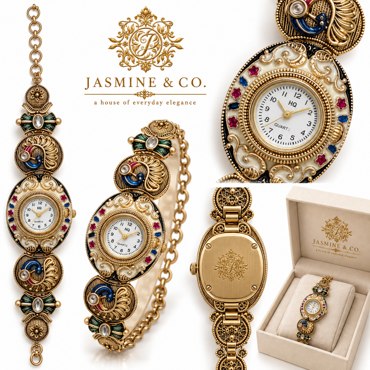 Jasmine & Co. Heritage Watch 12 multi-angle front and back views