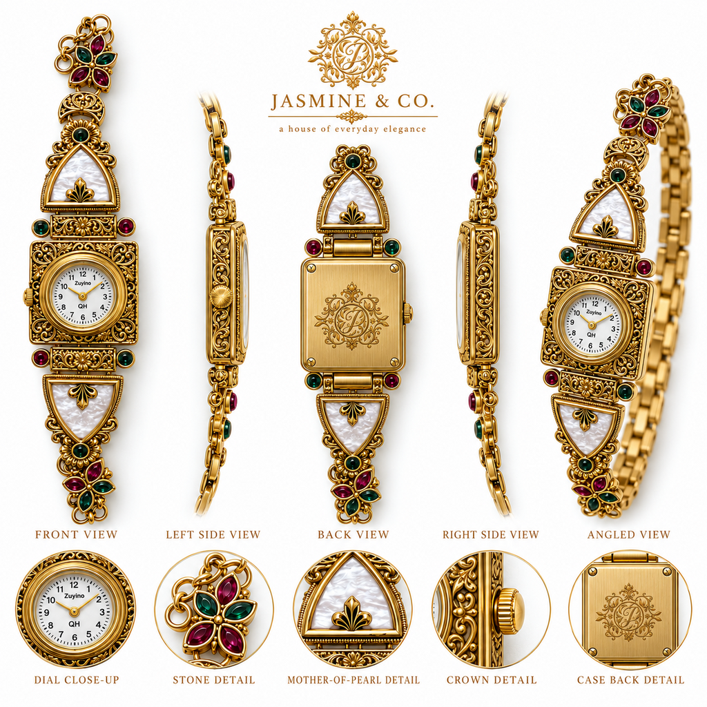 Jasmine & Co. Heritage Watch 13 multi-angle front and back views
