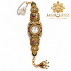 Jasmine & Co. Heritage Watch 16 – Gold-Plated Ornate Enamel Statement Bracelet Watch – front product