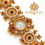 Jasmine & Co. Heritage Watch 18 – Gold-Plated Floral Pearl-Style Bracelet Watch – close-up detail