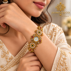 Jasmine & Co. Heritage Watch 18 – Gold-Plated Floral Pearl-Style Bracelet Watch – model wearing