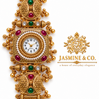 Jasmine & Co. Heritage Watch 22 – Gold-Plated Pearl-Style Statement Bracelet Watch – detail close-up