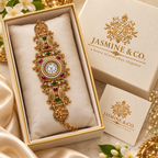 Jasmine & Co. Heritage Watch 22 – Gold-Plated Pearl-Style Statement Bracelet Watch – gift packaging