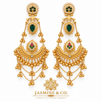 Traditional Kashmiri Long Jhumka-Style Earrings – Dark Green Stone