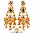 Traditional Kashmiri Long Jhumka-Style Earrings – Dark Green Stone