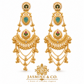 Traditional Kashmiri Long Jhumka-Style Earrings – Light Green Stone