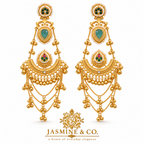 Traditional Kashmiri Long Jhumka-Style Earrings – Light Green Stone