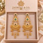 Traditional Kashmiri Long Jhumka-Style Earrings – Light Green Stone