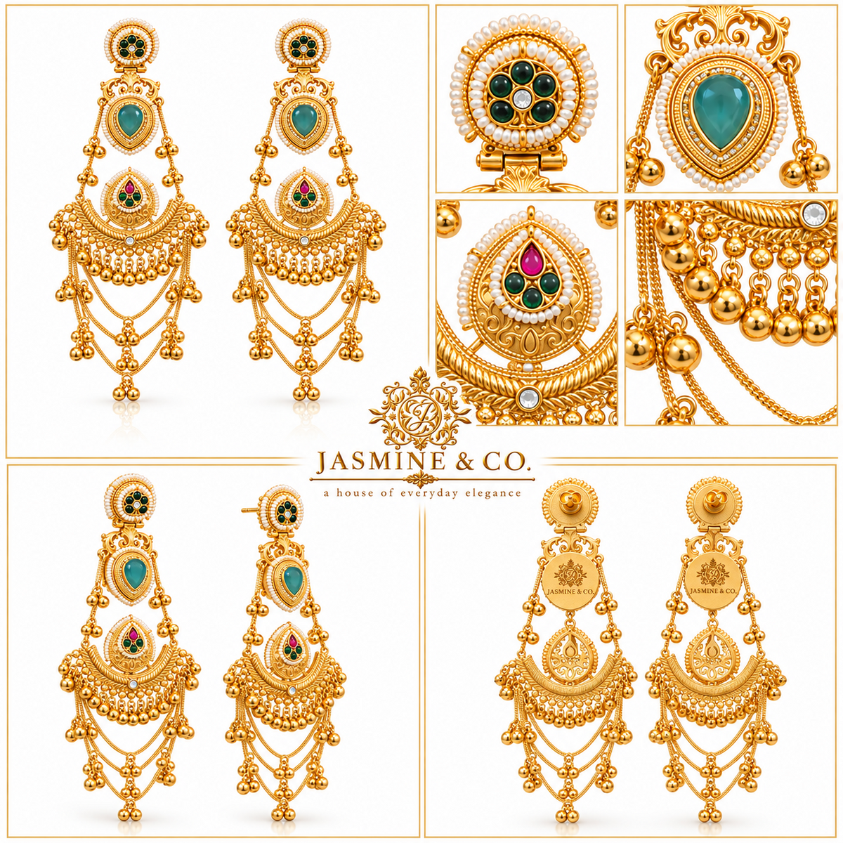 Traditional Kashmiri Long Jhumka-Style Earrings – Light Green Stone
