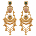 Traditional Kashmiri Long Jhumka-Style Earrings – Pink Stone