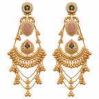 Traditional Kashmiri Long Jhumka-Style Earrings – Pink Stone