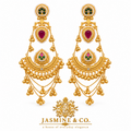Traditional Kashmiri Long Jhumka-Style Earrings – Red Stone