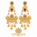 Traditional Kashmiri Long Jhumka-Style Earrings – Red Stone