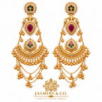 Traditional Kashmiri Long Jhumka-Style Earrings – Red Stone