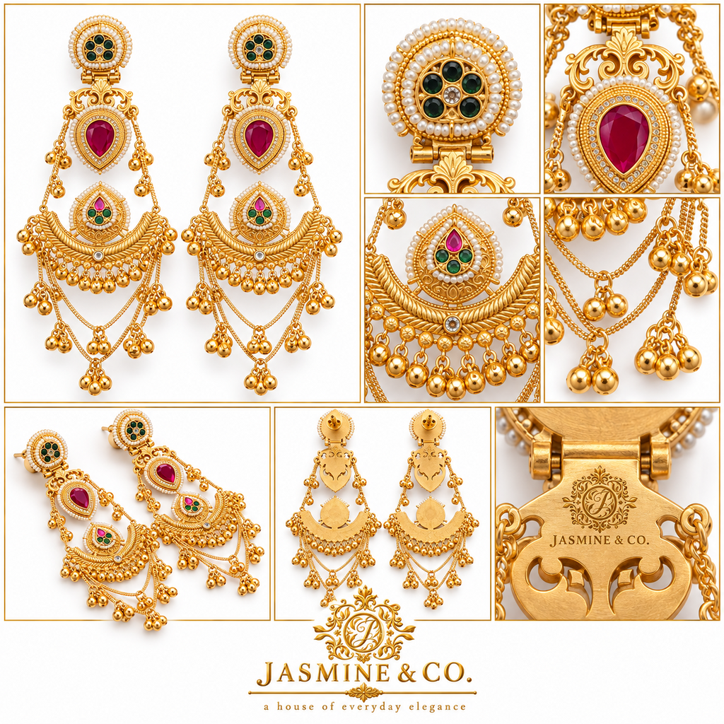 Traditional Kashmiri Long Jhumka-Style Earrings – Red Stone