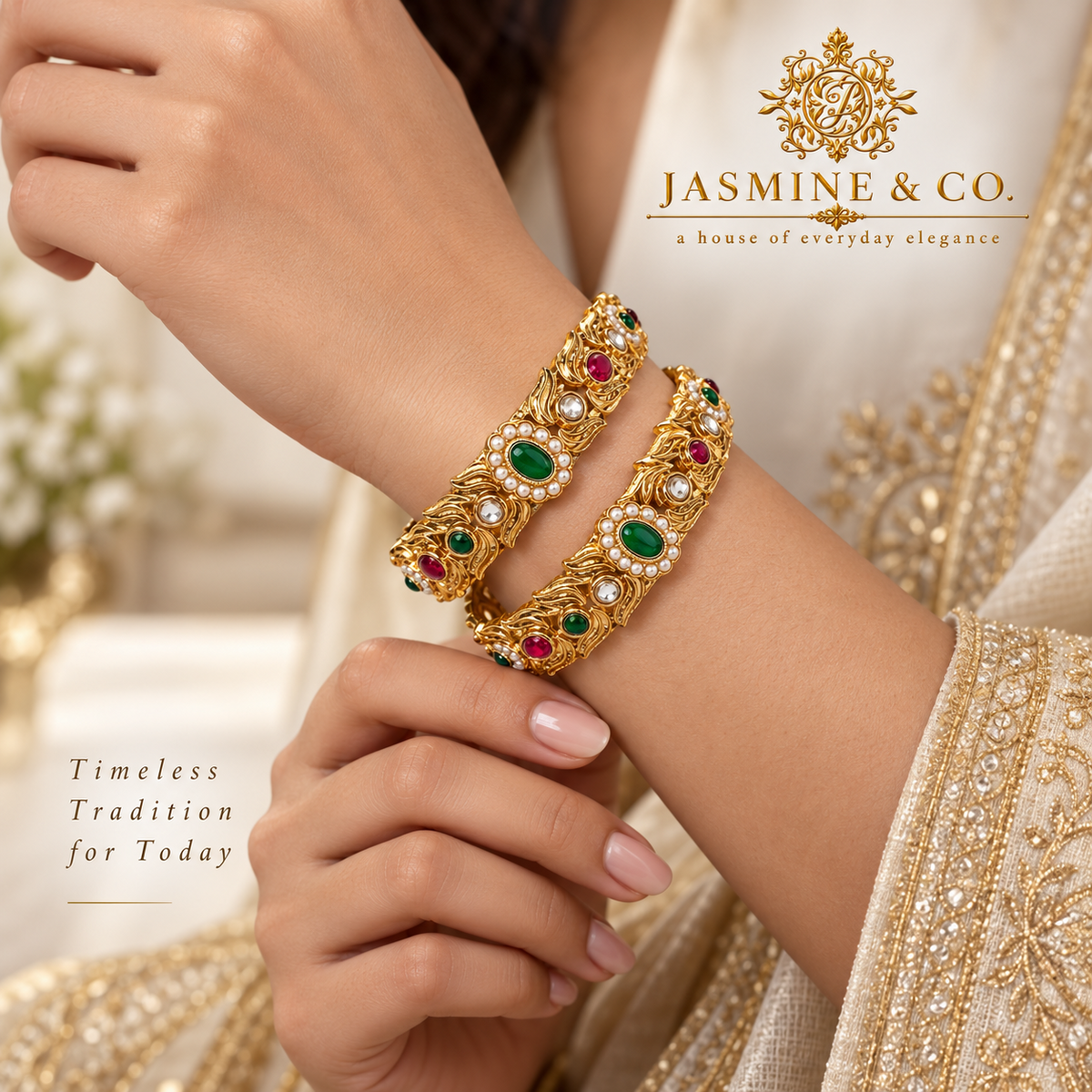 Model wearing Gold Plated Indian Bangles-01