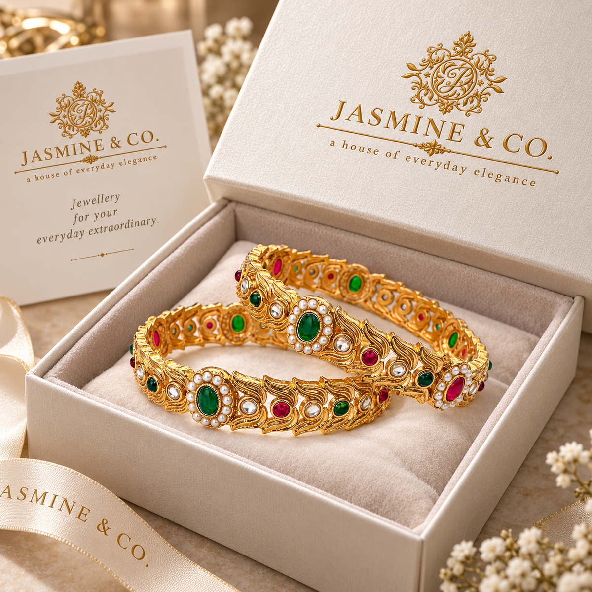 Gold Plated Indian Bangles-01 in Jasmine & Co. packaging