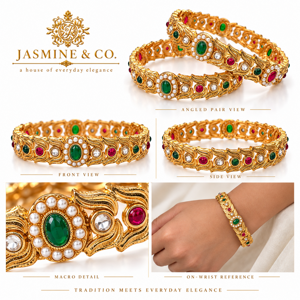 Gold Plated Indian Bangles-01 multi-angle collage