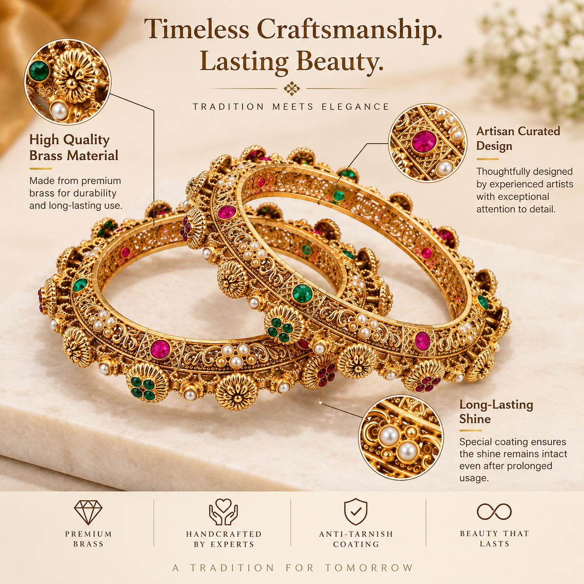 Gold Plated Indian Bangles-02 in Jasmine & Co. packaging