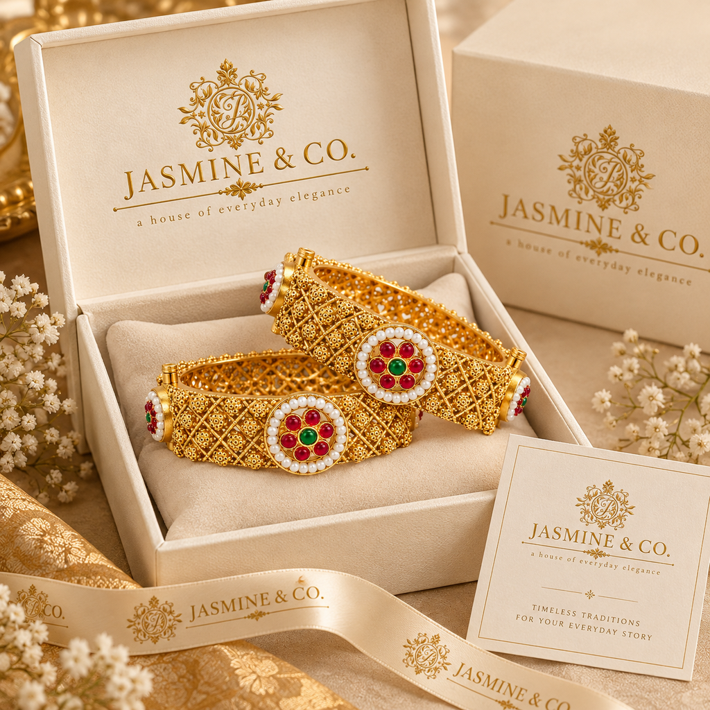 Gold Plated Indian Bangles-03 in Jasmine & Co. packaging