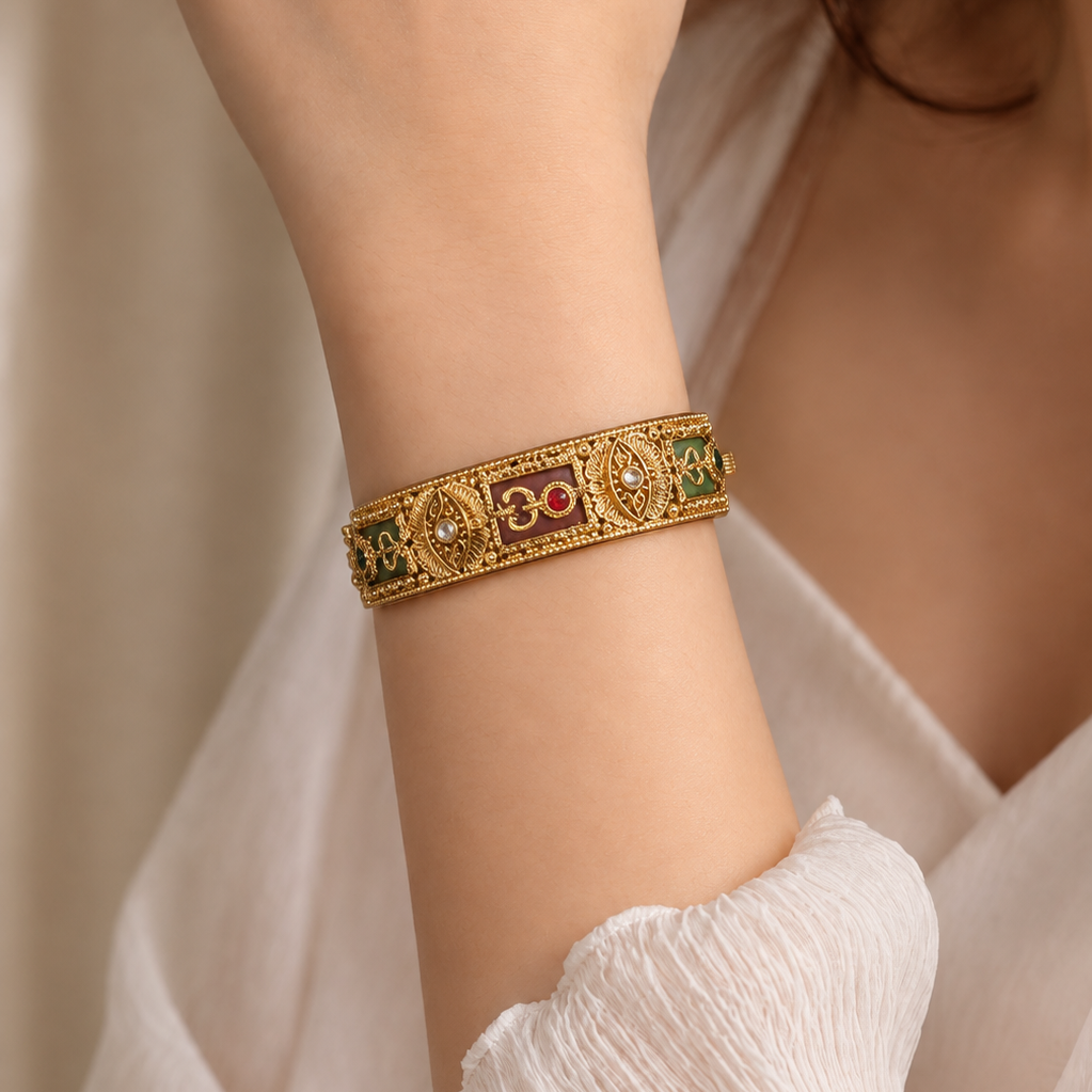 Model wearing Gold Plated Indian Bangles-04
