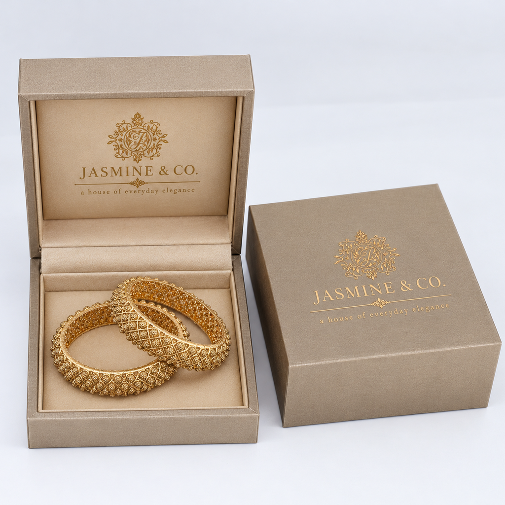 Gold Plated Indian Bangles-05 in Jasmine & Co. packaging