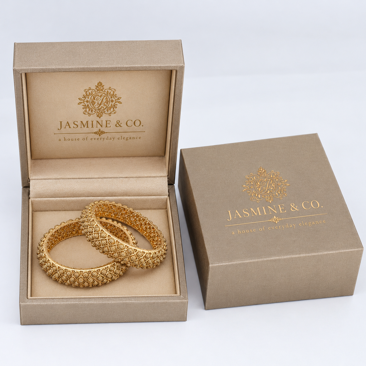 Gold Plated Indian Bangles-05 in Jasmine & Co. packaging