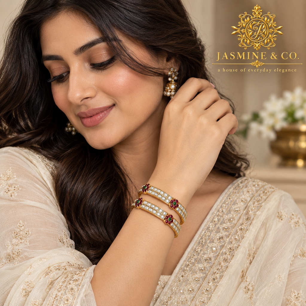 Model wearing Gold Plated Indian Bangles-06