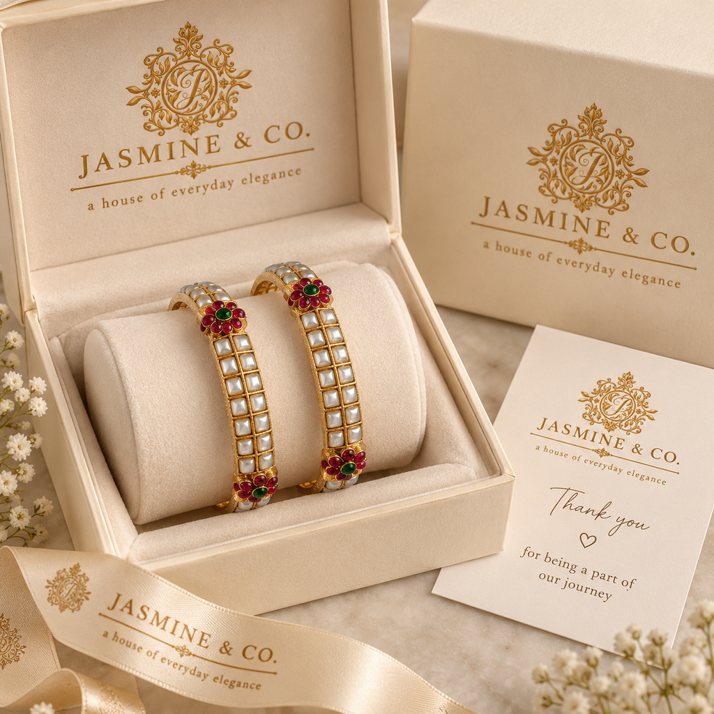 Gold Plated Indian Bangles-06 in Jasmine & Co. packaging