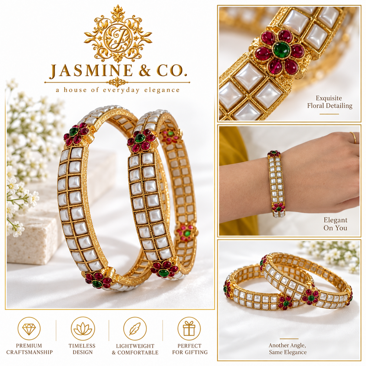 Gold Plated Indian Bangles-06 multi-angle detail collage
