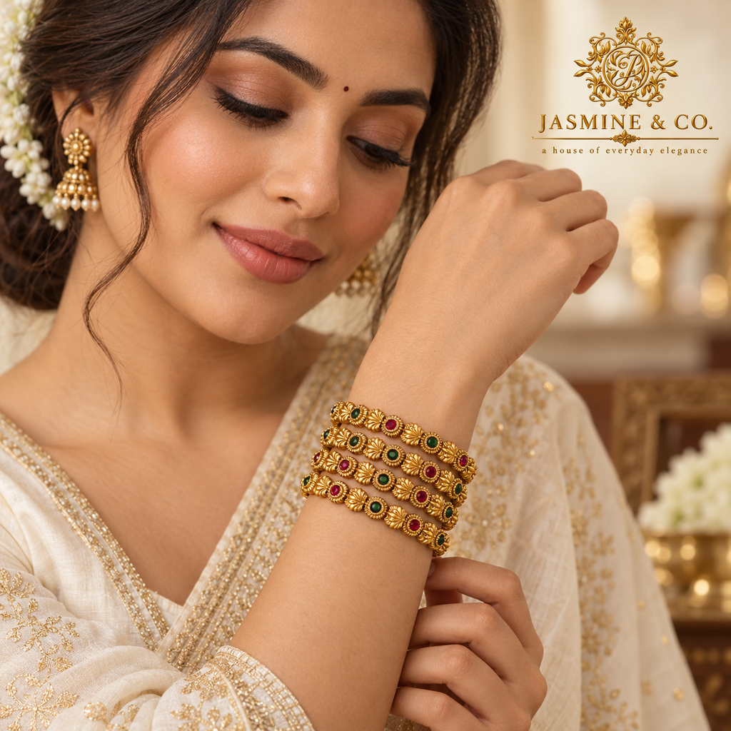 Model wearing Gold Plated Indian Bangles-07