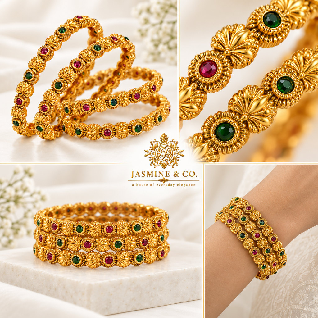 Gold Plated Indian Bangles-07 multi-angle detail collage