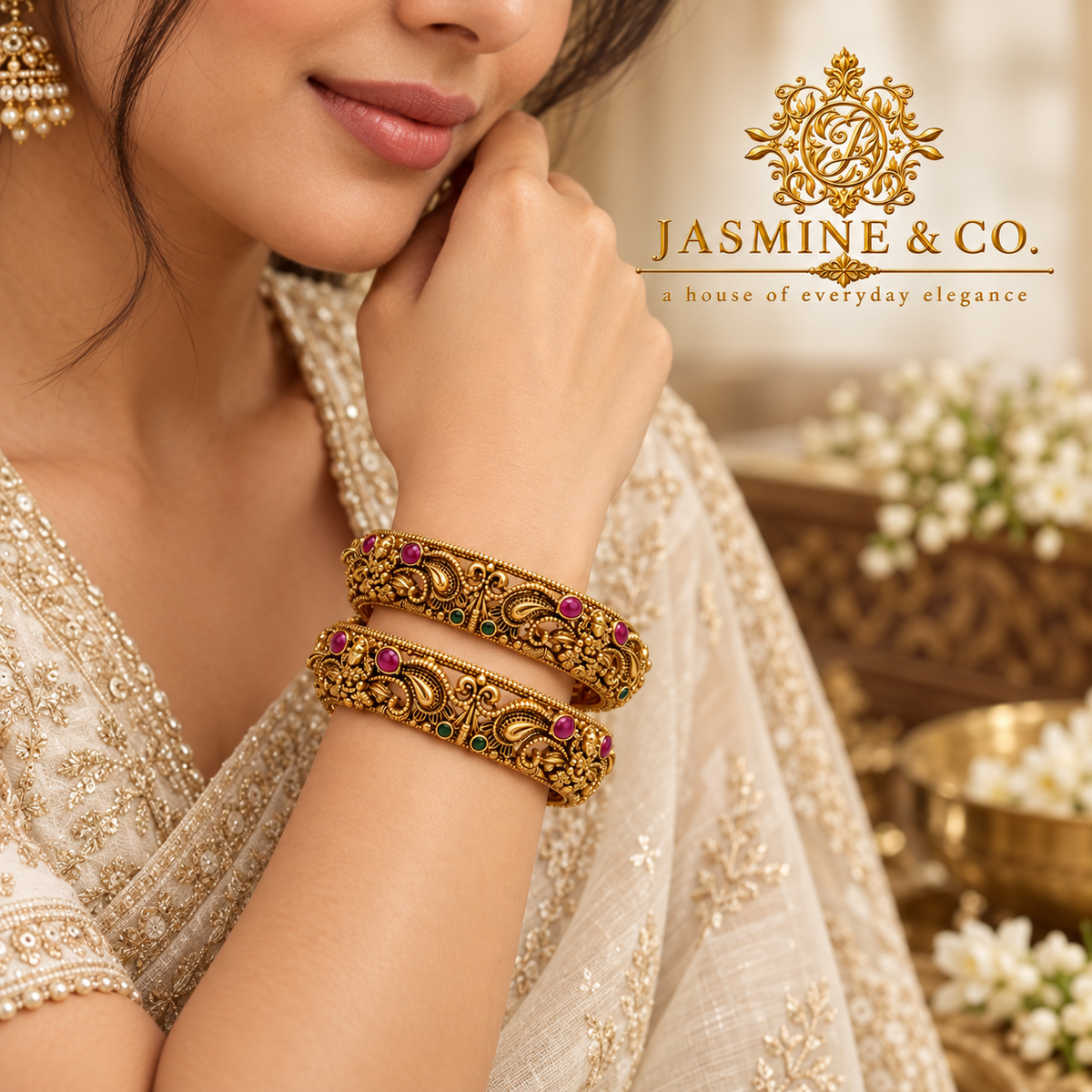 Model wearing Gold Plated Indian Bangles-08