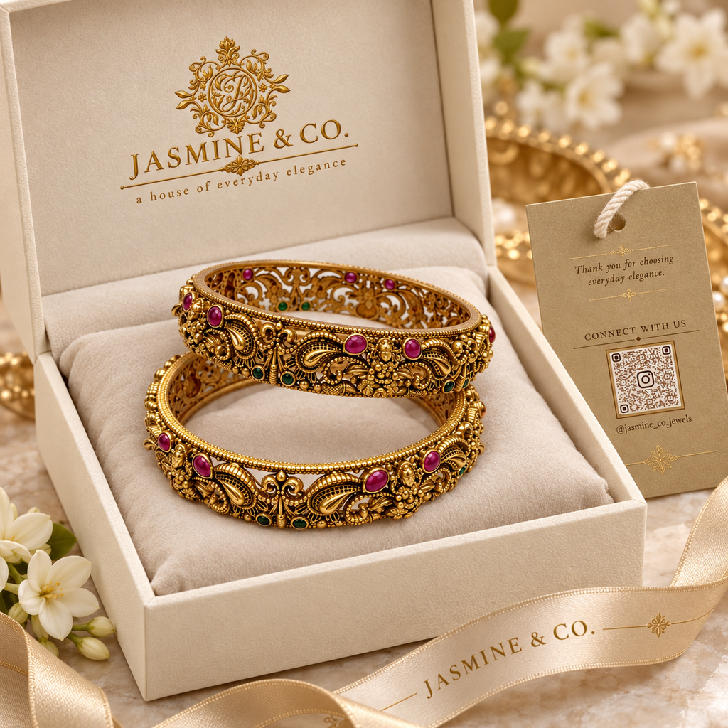 Gold Plated Indian Bangles-08 in Jasmine & Co. packaging