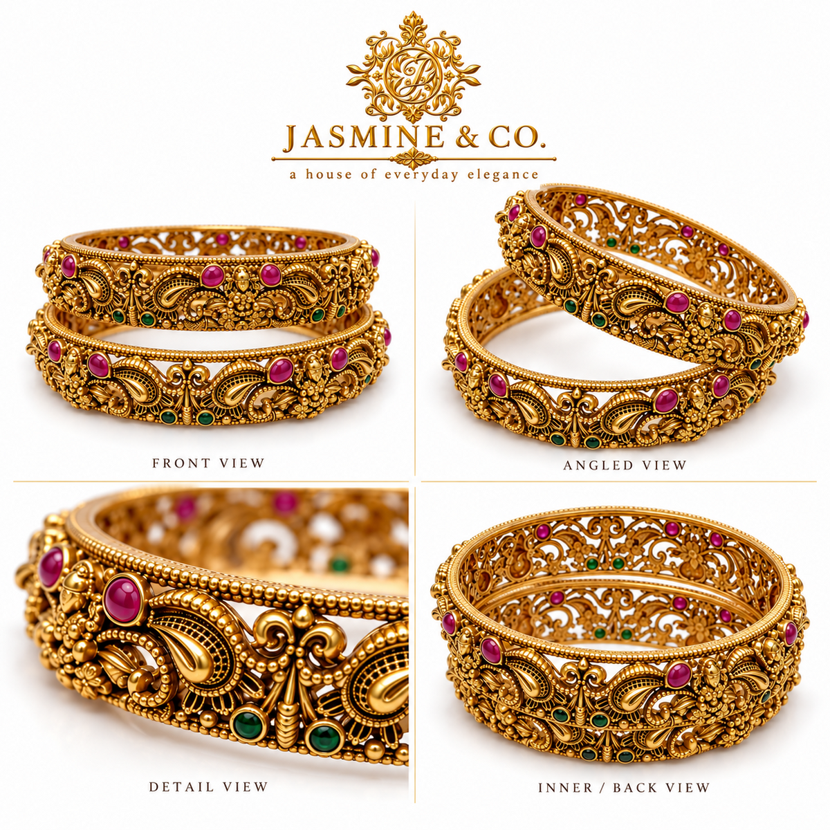 Gold Plated Indian Bangles-08 multi-angle detail collage