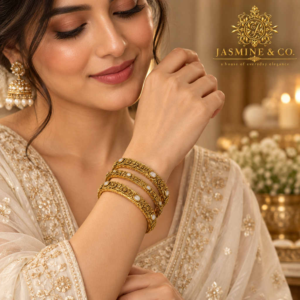 Model wearing Gold Plated Indian Bangles-09