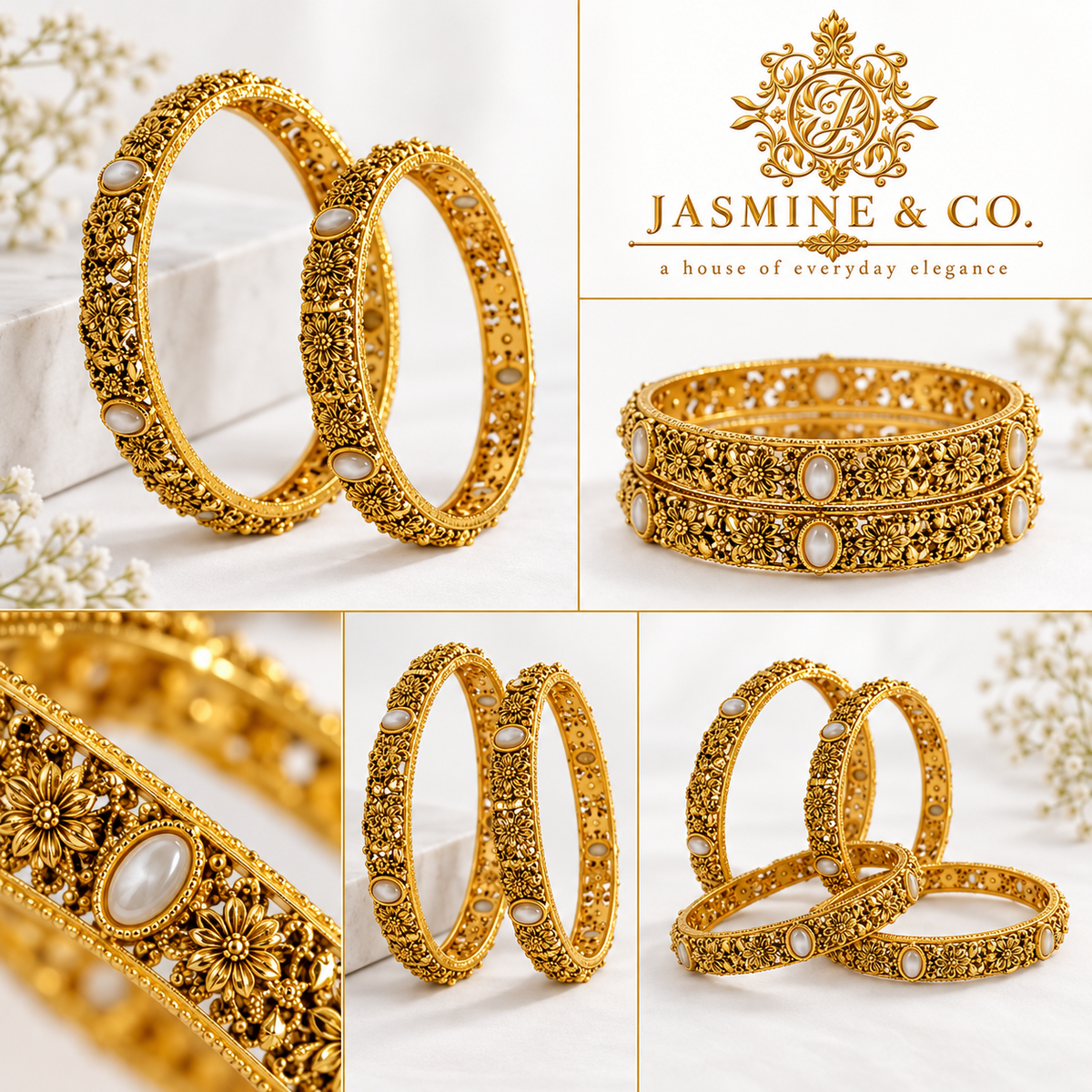 Gold Plated Indian Bangles-09 multi-angle detail collage