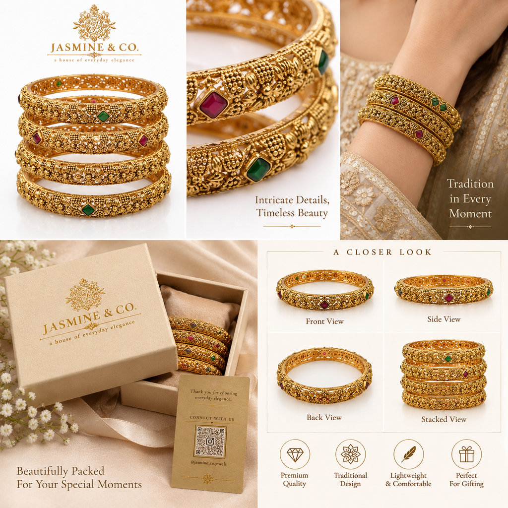 Gold Plated Indian Bangles-10 multi-view product details