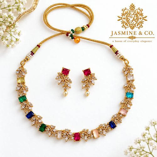 Multi-colour gold-plated necklace set included in Jasmine & Co. birthday gift pack