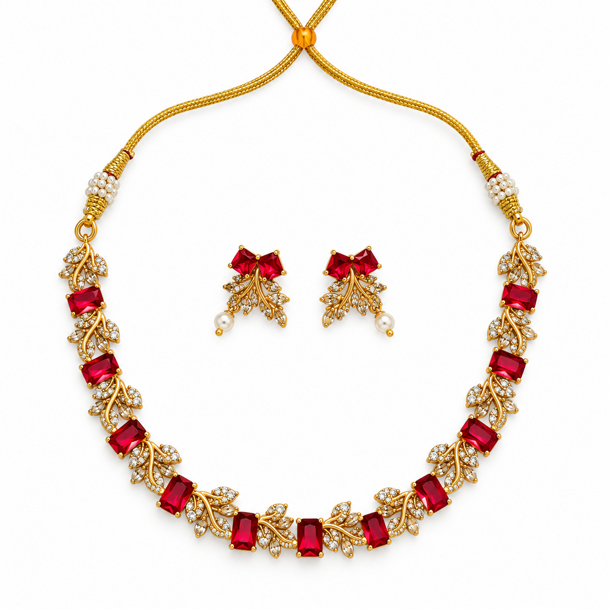 Gold-plated necklace set red variant studio image