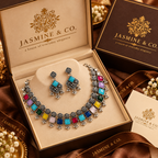 Jasmine & Co branded necklace and earrings packaging presentation