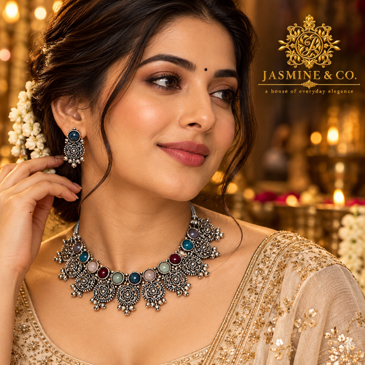 Jasmine & Co. necklace set 26090712 — model wearing