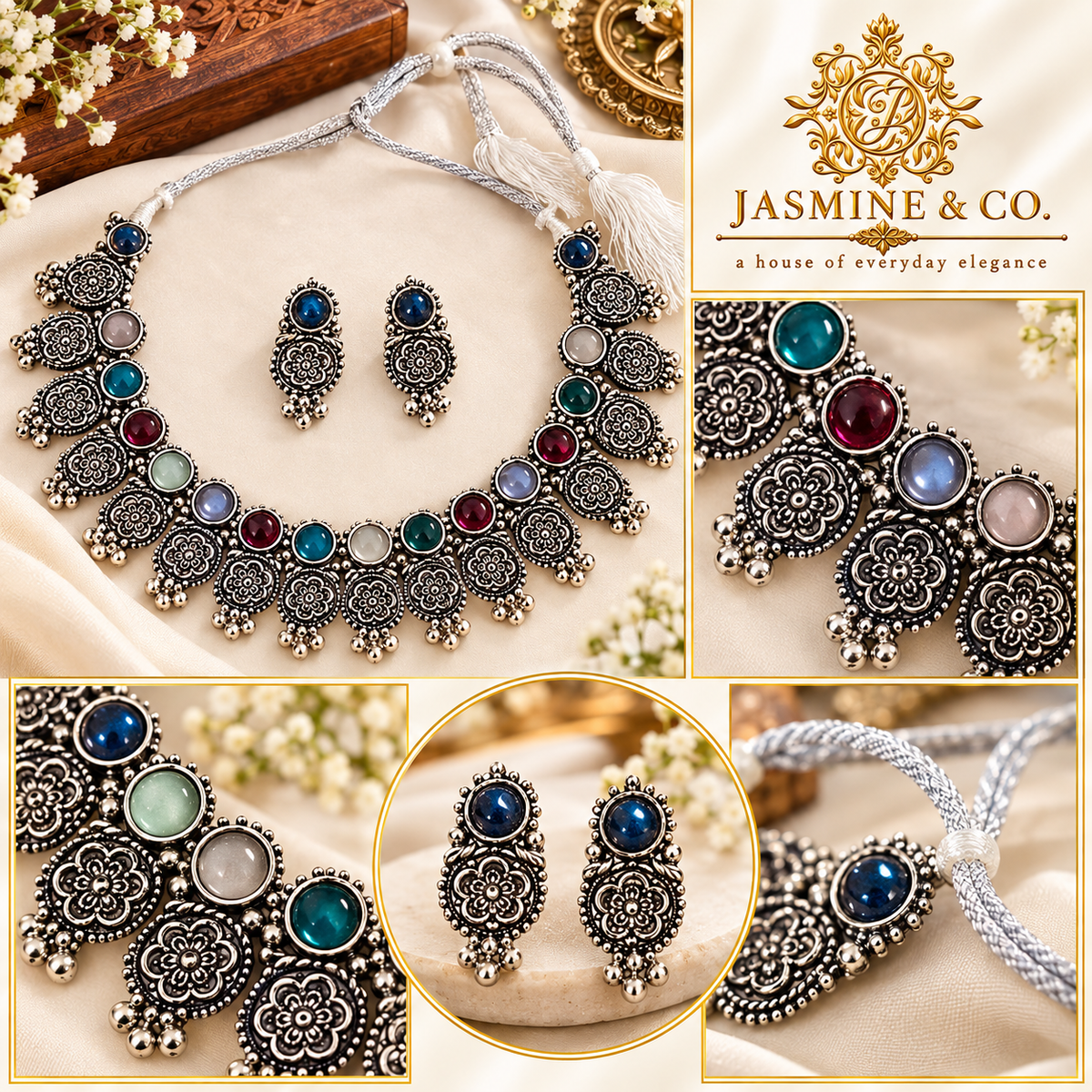 Jasmine & Co. necklace set 26090712 — multi-angle collage
