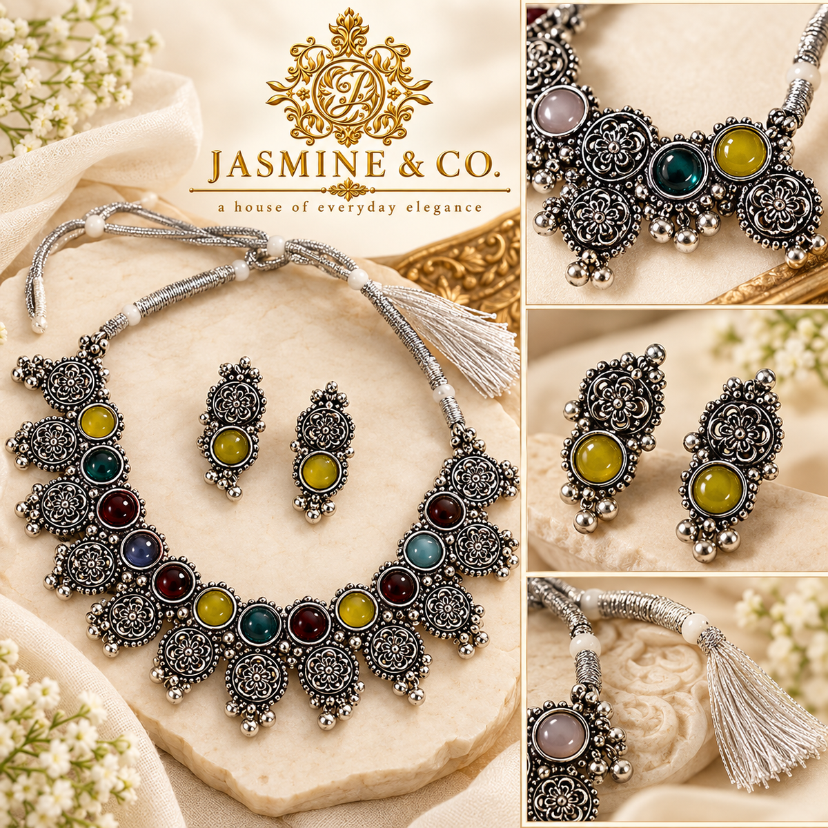 Jasmine & Co. necklace set 26090713 — multi-angle collage
