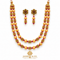 Ruby Pink & Gold Double-Strand Beaded Necklace Set — image 1