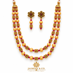 Ruby Pink & Gold Double-Strand Beaded Necklace Set — image 1