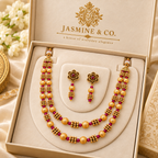 Ruby Pink & Gold Double-Strand Beaded Necklace Set — image 4